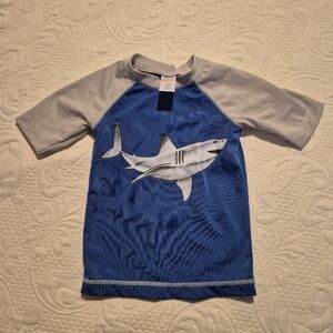 Gymboree boys size 2T Outlet shark swim rash guard gray & blue VGUC
